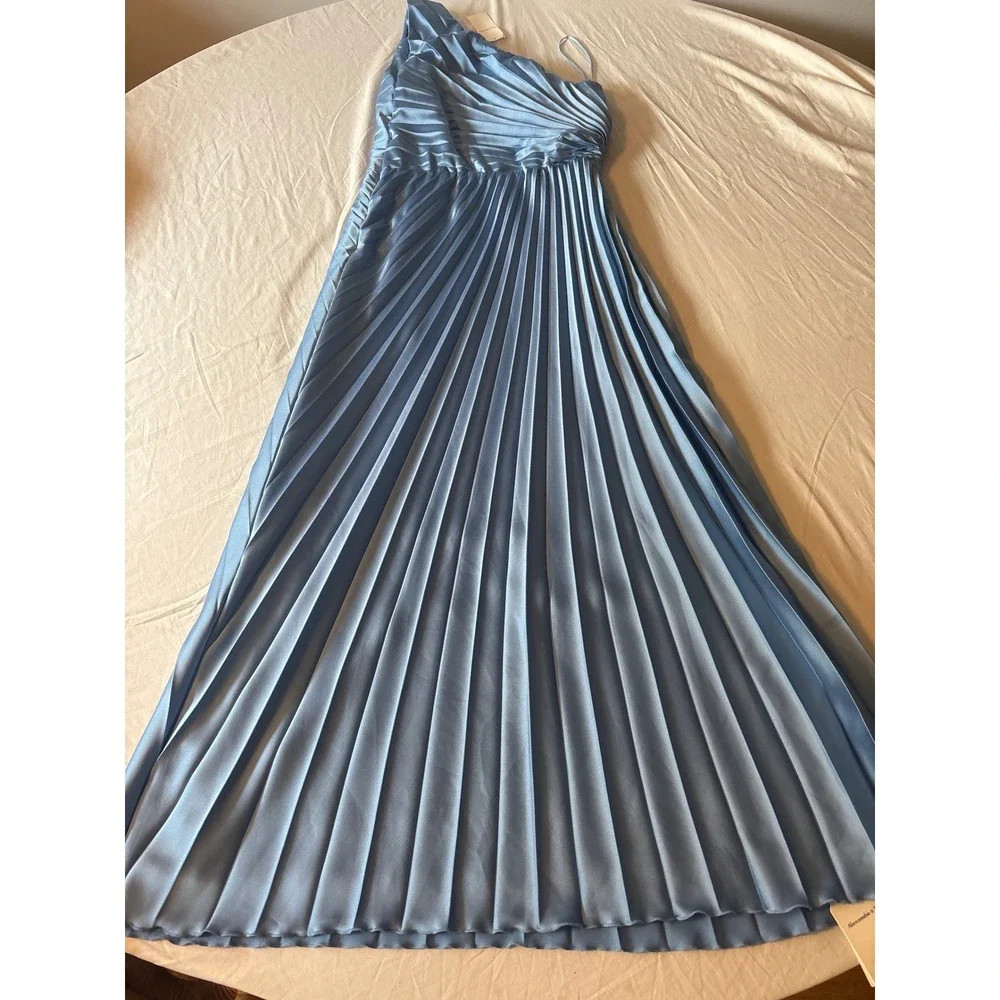 Abercrombie & Fitch One Shoulder Pleated Maxi Dress Women Small Blue New Elegant
